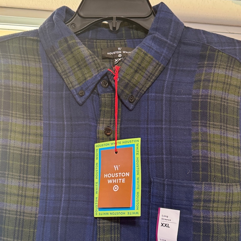 Men's Blue and Green Plaid Shirt